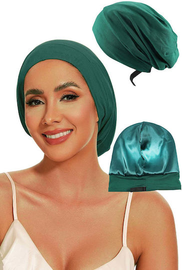 Satin Lined Sleep Cap Hair Protection Emerald Green