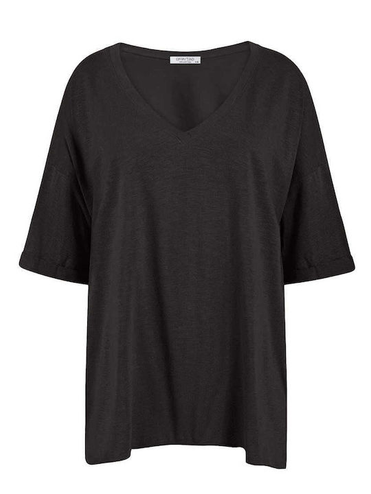 Women's Blouse Cotton with V Neckline Black