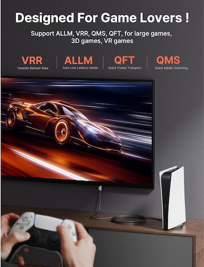 Cabluri HDMI 2.1 Lungime 8k@60hz 48 Gbps 4k@120hz Earc HDR10 HDCP 2.2 & 2.3 3D Dynamic HDR Dts:x Compatibil PS5 PS4 Xbox UhdTV Blu-ray Player PC