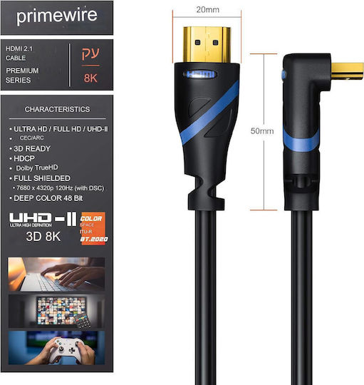 Cablu HDMI 8k @ 60 Hz Ultra Hd Cu Cabluri HDMI Unghi (90°) Lungime 3 M Dsc Dts-hd Dynamic Hdr 10+ Laptop Pc Ps5 4 3 Xbox Blu-ray Player