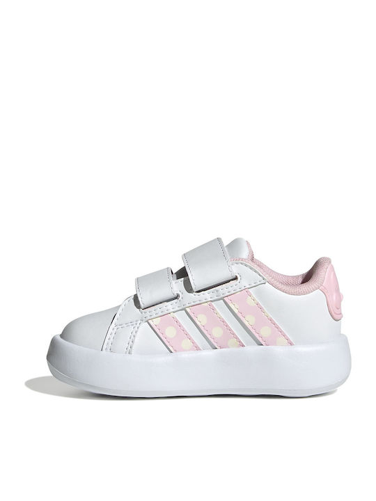 Disney Minnie Mouse Grand Court Kids Sneakers with Hoop & Loop Closure Cloud White / Clear Pink / Chalk White