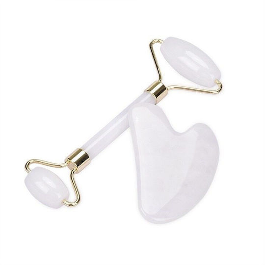 Gua Sha Jade Roller Set Macvi Facial Body Massage Skin Rejuvenation Lymphatic Drainage White