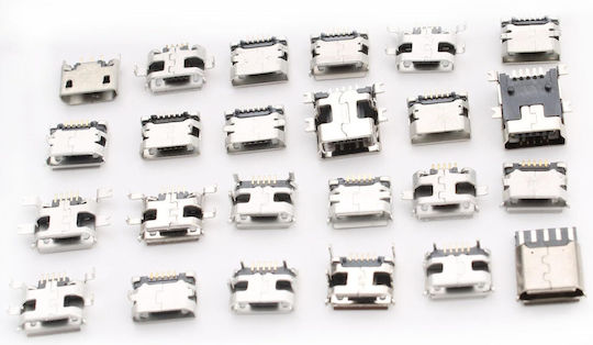 Set 240 Conectori USB B Micro Feminin Conexiune Pcb 24 Modele Diferite Din Oțel Inoxidabil Compatibil Cu Mouse-uri Tastaturi Încărcătoare Încărcătoare Telefon Conectori Înlocuire Reparații Cutie de Transport Stoc