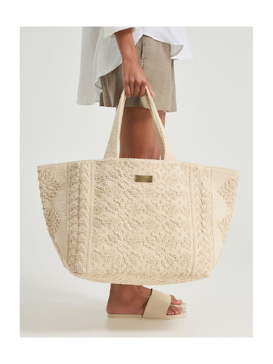 Fabric Women's Tote Handbag Beige