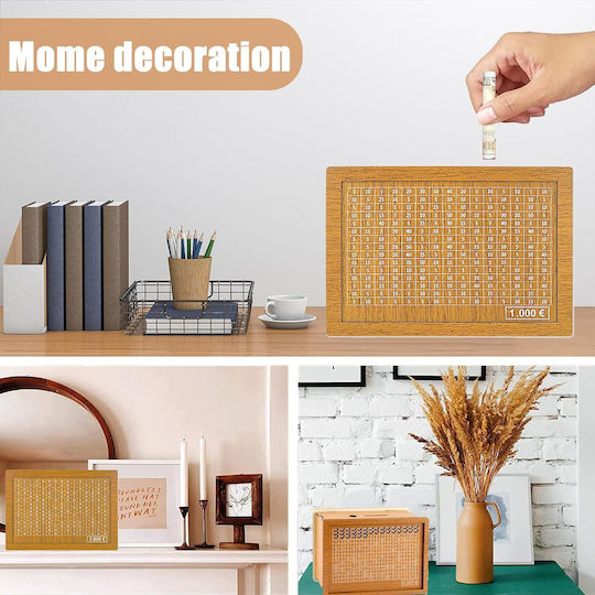 Cutie de Bani din Lemn Porc pentru Economii Obiectiv de 5000 Euro Numere de Bifare 20 X 14,5 X 7 Cm Reutilizabilă