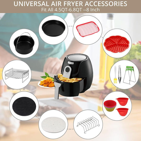 Accesorii Pentru Prăjitoare Cu Aer Set De 16 Bucăți Compatibile Cu Modelele Airfryer 4.2l-5.8l Tăvi De Copt Pentru Pizza Tava De Copt Rafturi Pentru Grătar Hârtie Pergament Spatulă Clești Siliconate Protecție
