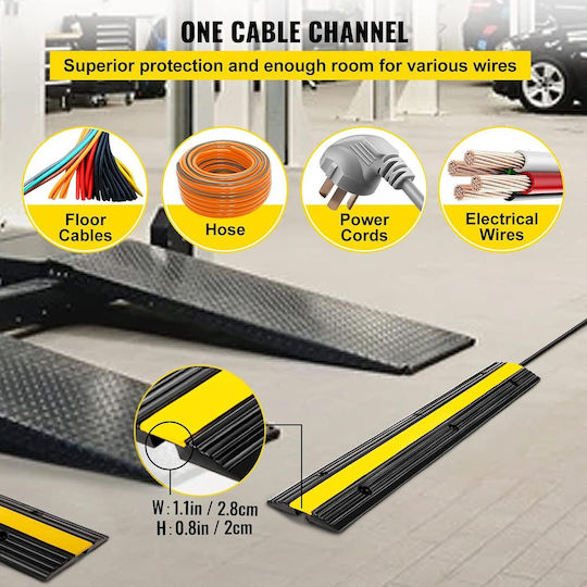 Set 2 Rampe de Protecție pentru Cablu 1 Canal Din Cauciuc 102 X 15 X 3 Cm Capacitate 8 Tone Design Modular Parcări Acasă Garaje Depozite Negre