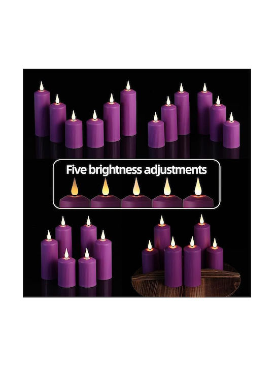 Set 6 Lumânări LED Reîncărcabile Cu Telecomandă Efect Flacără Temporizator Reglabil Luminozitate 5 Niveluri Halloween Crăciun Nuntă Petrecere Violet