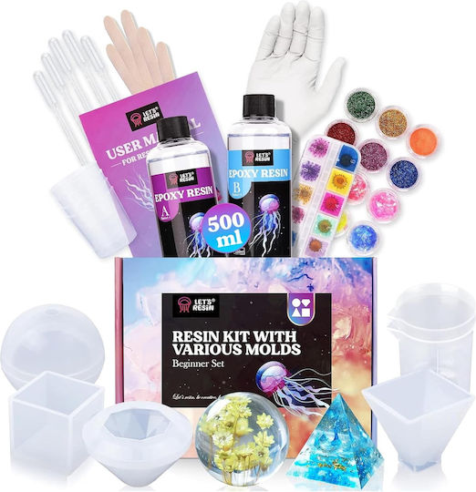 Set Epoxy Resin 250 Ml Hardener 250 Ml Silicon Calypso Glitter Flori Uscate Pipete Cesti Măsurare Diy Începători Profesioniști