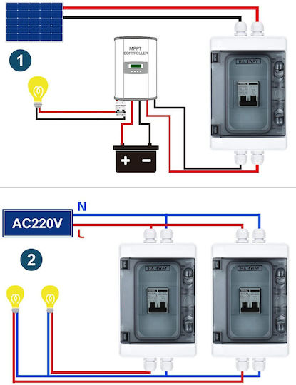 Comutator Automat pentru Sistem Fotovoltaic 20a Dc 12v-dc400v Ac 90v-400v 2 Poli Ip65 Cutie de Siguranțe Waterproof