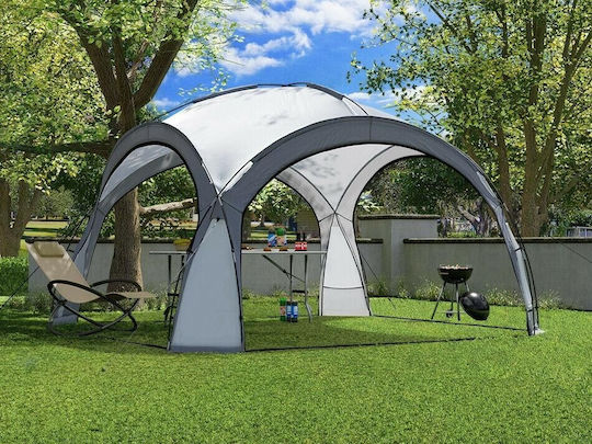 Pavilion De Grădină 350x350x230 Cm Structură Din Fibră De Sticlă Acoperiș Din Poliester Rezistent La Apă Gri Alb