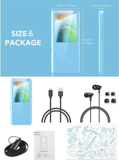MP3-Spieler (32GB) mit Touchscreen 2.4" Blau X001F26K2R