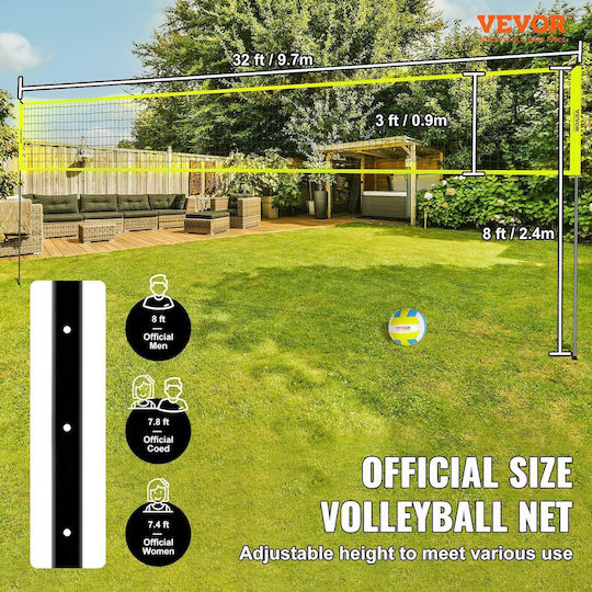 Set De Volei Cu Plasă Volei Badminton 9.7m X 2.4m Înălțime Reglabilă Material Impermeabil Stâlpi Din Metal Pompă De Volei Geantă De Depozitare Și Transport Inclus