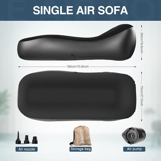Saltea Gonflabilă cu Pompa Integrată 180 X 70 X 50 Cm Capacitate 150 Kg Design Ergonomic Camping Utilizare Interioară și Exterioară Negru