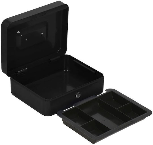 Cash Box Type Safe Compartmentalized Key Metal 25x20x9cm Black