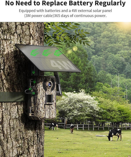 4g Trail Camera Solar Panel Motion Sensor Night Vision 170° Angle Camera Live Streaming Ip66 Waterproof App Control Sim Card 32gb Card Included Brown