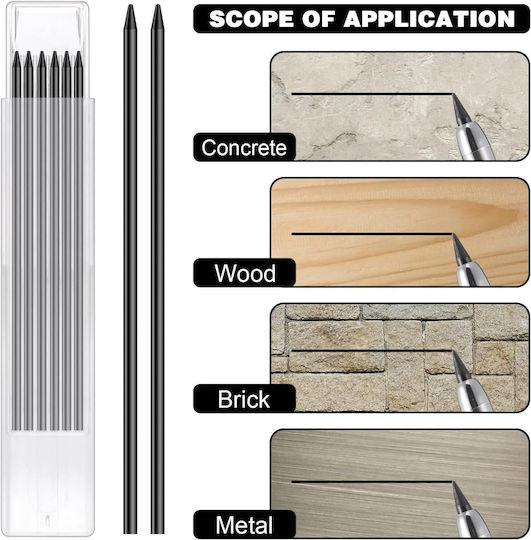 Set 48 Mecanisme Cu Creion Pentru Creion De Tâmplărie Rezerve 120 X 2.8 Mm Realizat Cu Grafit Pentru Marcaj Lemn Metal Beton Hârtie