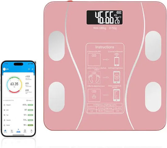 Smart Cantar De Baie 180kg Cu Bluetooth Roz