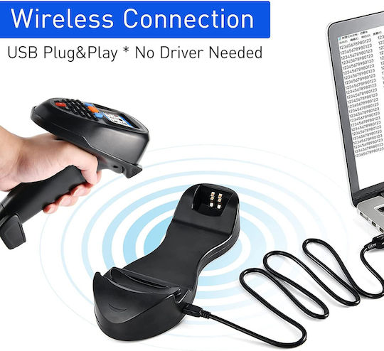 Portable Barcode Reader 1d 2d Scanner Built-in Battery Charging Station 2.2-inch Lcd Screen Wireless Black