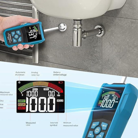 Instrumente de Măsurare Diverse Digital Moisture Meter Detector de Umiditate Color LCD Alarm Acustic Măsurare Preciză Răspuns Rapid Penetrație 40 Mm Rezoluție 0.1% Sferic Sondă Perete Zidărie Lemn Tencuială