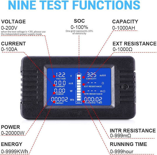 Digital Panel Wattmeter Voltmeter Ammeter Shunt Connection Wires Dc 0-200v 100a Black