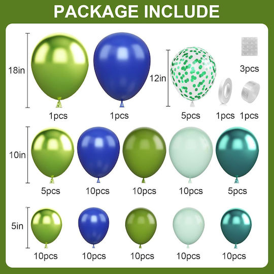 Set de Arc pentru Baloane Verde Albastru Decorațiuni pentru Petreceri în Diverse Culori Dimensiuni 97 Bucăți Bandă pentru Baloane Puncte Adezive