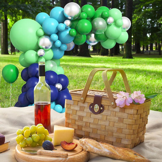 Set De Arc De Baloane Decor pentru Petreceri În Verde Albastru Argintiu Diverse Mărimi 108 Bucăți Bandă pentru Baloane Puncte Adezive