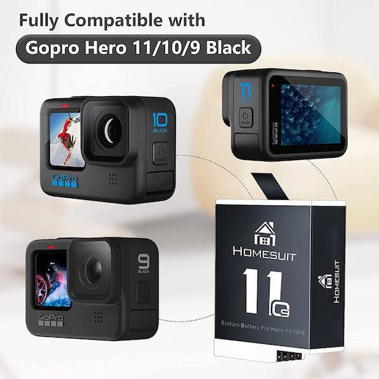 Set 2 Baterii 1800 Mah Încărcător cu 3 Canale Ecran LCD GoPro Hero 11 Black Hero 10 Black Hero 9 Black Homesuit Enduro