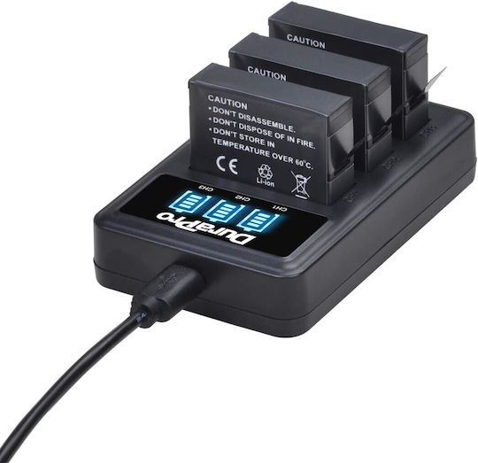 Set 3 Baterii Compatibile Gopro Hero 4 Ahdbt-401 1680 Mah Usb Încărcător cu Led Display cu 3 Canale pentru Cameră de Acțiune