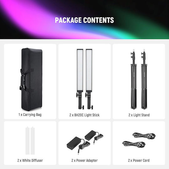 Iluminare Continuă Kit De Iluminare Pentru Fotografie Și Video 2 Corpuri De Iluminat RGB Cu Trepied