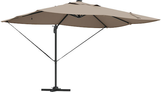 Umbrelă Din aluminiu Maro cu Bază de Susținere & Iluminare LED 2.65x2.65m