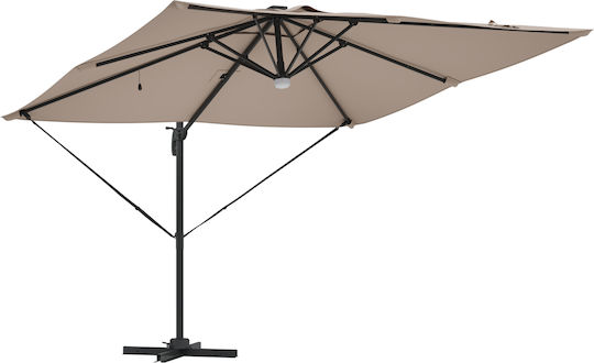 Umbrelă Rotundă Din aluminiu Maro cu Bază de Susținere & Iluminare LED Φ2.7m