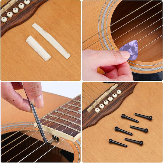 Kit de Reparații pentru Chitară 72 Piese Chei Allen Pensete Răsucitoare de Coarde Fișiere Accesorii pentru Chitară Acustică Ukulele Bas Mandolin Banjo