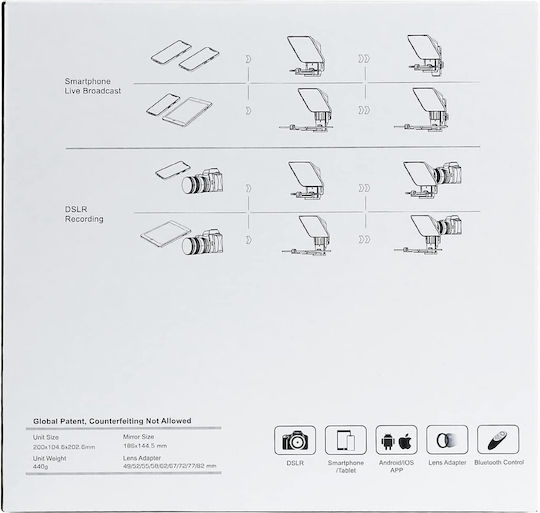 Kit Teleprompter Control de la Distanță Adaptoare pentru Lentile Smartphone-uri Tablete Până la 11 Inch App Dedicate pentru Camere DSLR Smartphone-uri