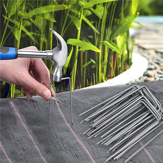 Set 100 Metal Anchors Agrotextile Fixing 15x7 Cm Silver