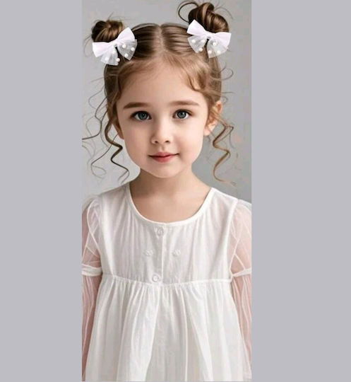 Set 2 Pieces Clip Hair Clip Bow With Pearls Purple