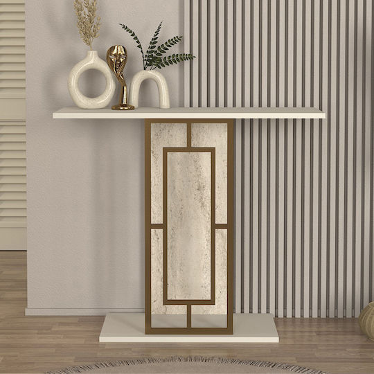 Alderas Κονσόλα από Ξύλο & Μέταλλο Λευκό - Travertine - Χρυσό Μ90xΠ29.6xΥ76.8εκ. Alderas Κονσόλα από Ξύλο & Μέταλλο Λευκό - Travertine - Χρυσό Μ90xΠ29.6xΥ76.8εκ.