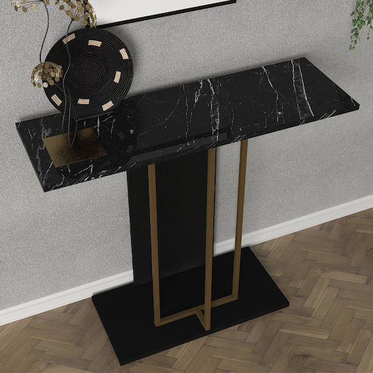 Brandy Console Table Wood & Metal Black - Black Marble Effect - Gold L90xW29.6xH76.8cm