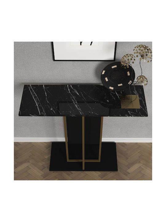 Brandy Console Table Wood & Metal Black - Black Marble Effect - Gold L90xW29.6xH76.8cm
