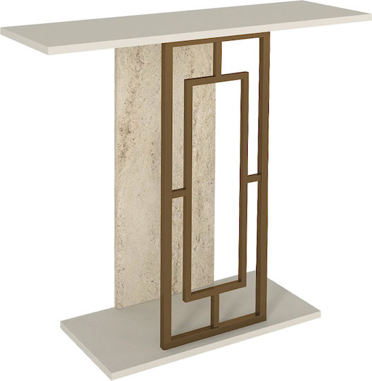 Alderas Конзолна маса от Дърво & Метал White - Travertine - Gold Д90xШ29.6xВ76.8cm