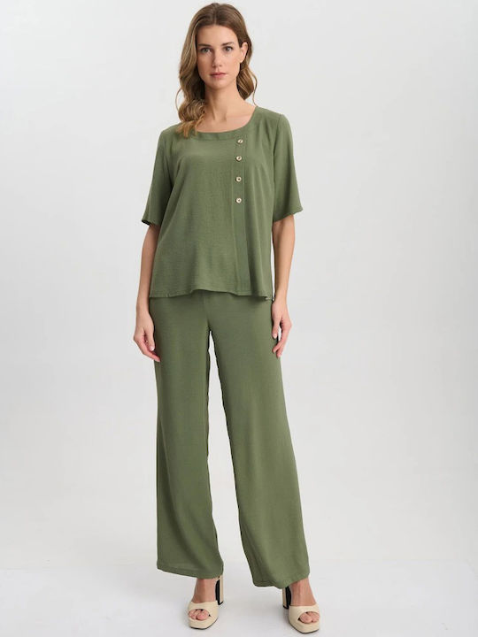 Women's Blouse Short Sleeve Green