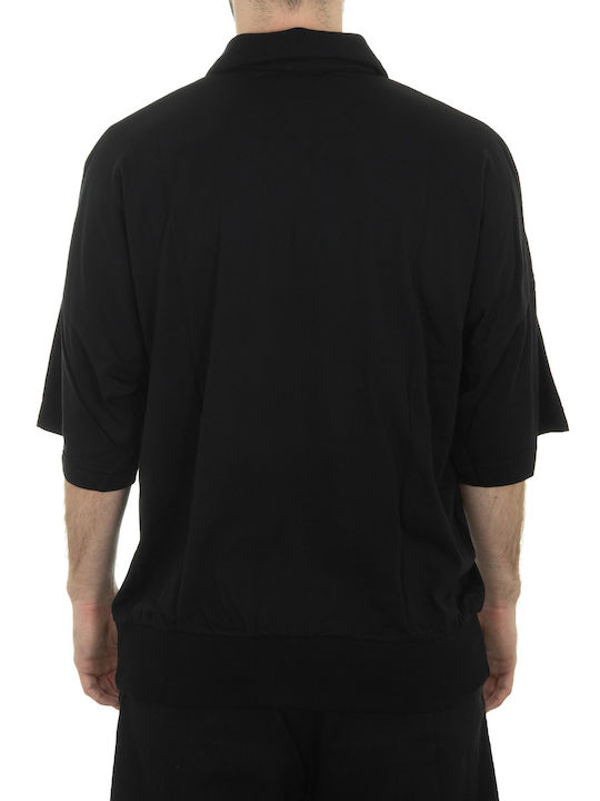 Short Sleeve Polo Blouse Black