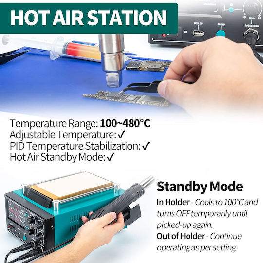 Stație De Lipit Cu Aer Cald Dezlipire Fier De Lipit Separator Ecran Lcd 1180w Setare De Temperatură Reglabilă Afișaj Led Port Usb 5v Funcție Standby Multifuncțională