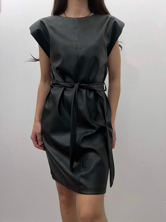 Mini Abendkleid Leder Schwarz