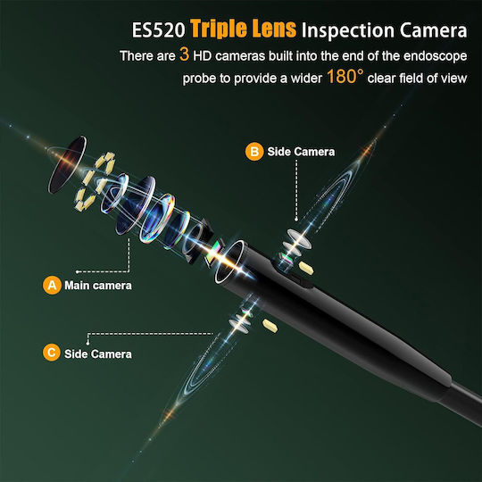 Camere Endoscopice Industriale pentru Inspecție Cameră cu 3 Lentile 20 M Tub Detasabil Ip68 Rezistent la Apă 1080p Hd 10 Lumini Led Accesorii Card de Memorie 32 Gb Boroscop Es520