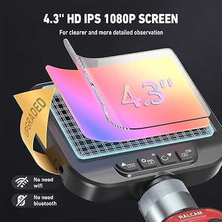 Endoscop industrial 6.2 Mm Cameră endoscopice de inspecție articulată 2 M Tub semi-rigid Endoscop rotativ 360° Hd 720p Cameră de inspecție Ecran Ips de 4.3 Inch 1080p Cameră 6 Leds Ip67 Memorie 16gb