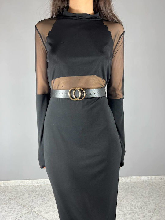 Rochie Maxi De Seară Cu Plasă Neagră