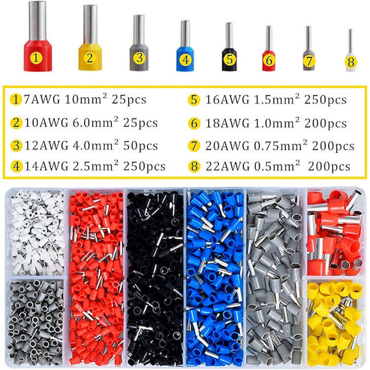 Connector Pin Crimping Set 1200 Electrician Conductor Terminals 0.25-10 Mm² Screwdriver 8 Types Terminals