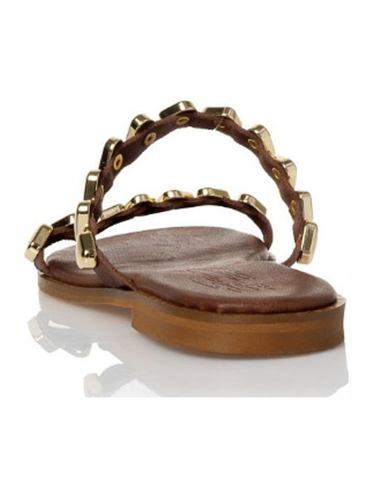 Leather Women's Flat Sandals Gold