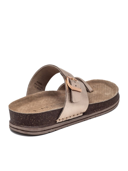 Leather Women's Flat Sandals Anatomic Flatforms in Gold Color